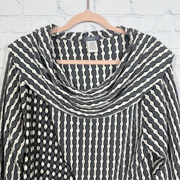 Yushi Tunic Women Large Gray Black Patchwork Knit Lagenlook Artsy Top - Picture 3 of 9